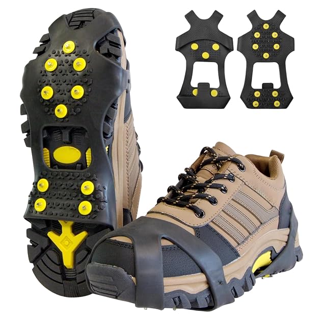 WSOAFVK schwarze Gummi-Schuhspikes mit zehn Metallstollen