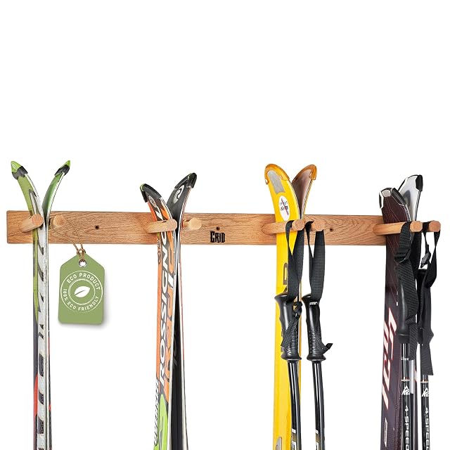 CRID Ski-Wandhalterung aus Eiche mit vier Paar Ski