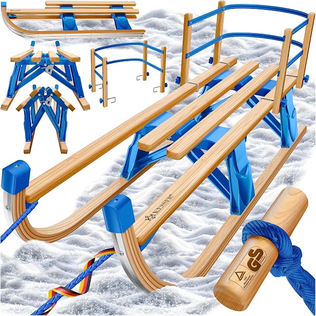 KESSER klappbarer Davoser Schlitten aus Buche, 110 cm, mit Metallkufen