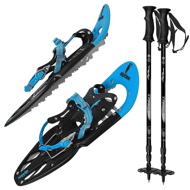 ALPIDEX Schneeschuhe 25 Zoll in Blau mit Just-Lock-Bindung und Tragetasche